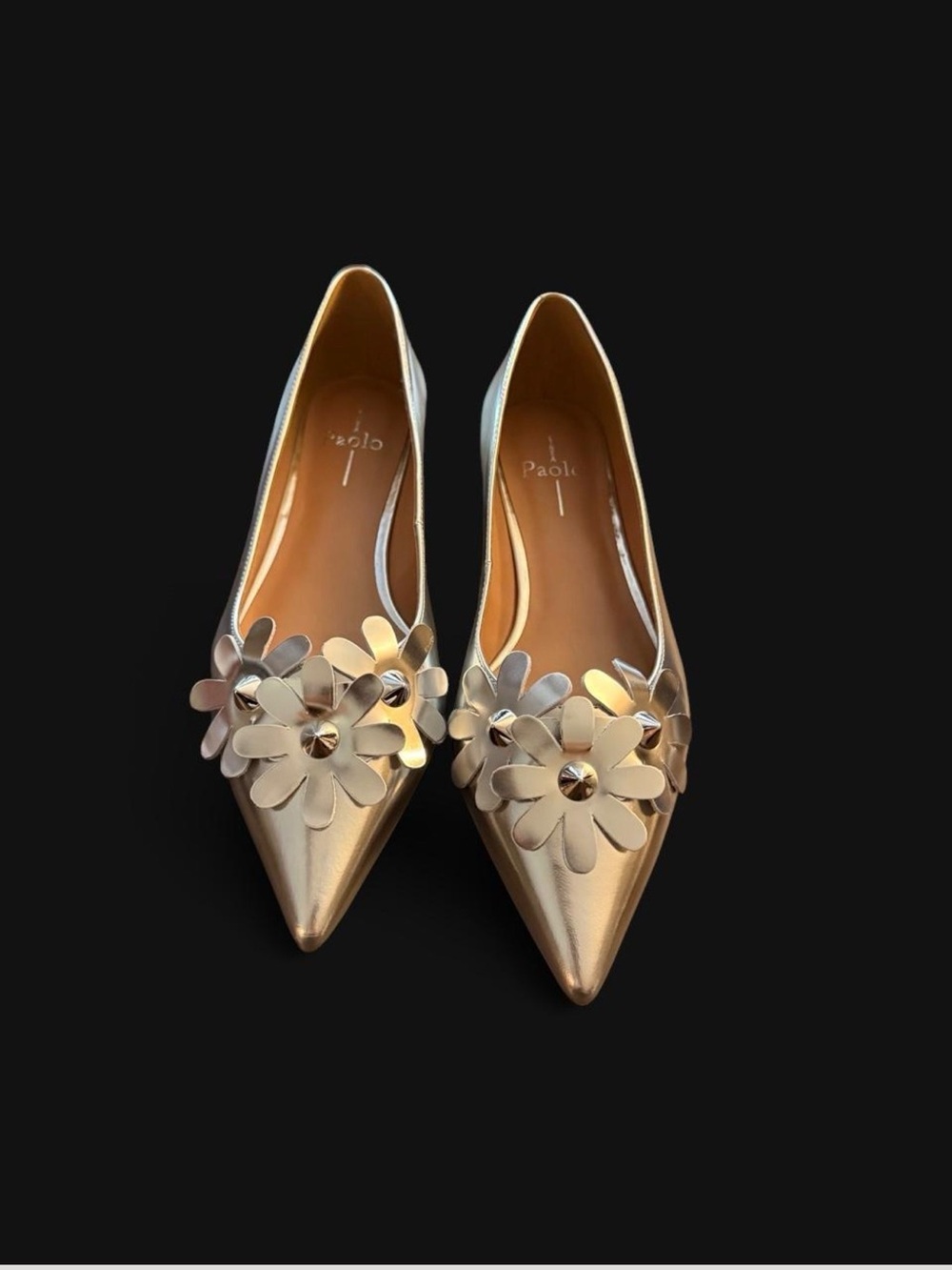 So CUTE in person! Metallic Silver Women’s Ballet Flats with Floral Appliqué - Picture 4 of 8